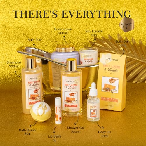 Honey Almond Spa Gift Basket for Women & Men - Luxurious Bath Set with Lotion & Bath Bomb