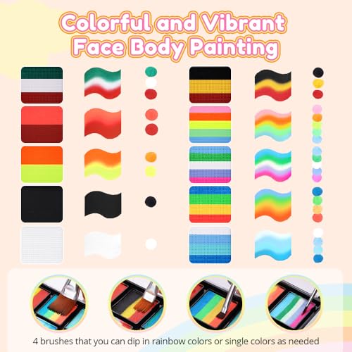 Janolia Rainbow Face Paint Kit - Water Activated, Split Cake Face Paint, Ideal for Kids Party, Halloween, Carnival, Easter