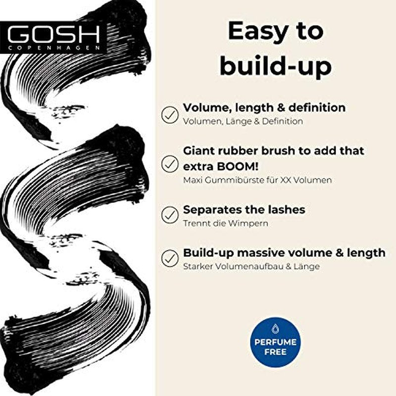 GOSH Boombastic Mascara for Extreme Volume & Long Eyelashes, Mascara with Precise XL Eyelash Brush, Separates Eyelashes When Inducing, Long-lasting, Skin-friendly & Fragrance-, 001 Black