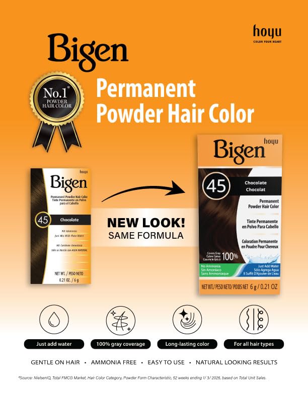 Chocolate Hair Dye Powder - Permanent, No Ammonia - 6 Pack of 0.21 Ounce