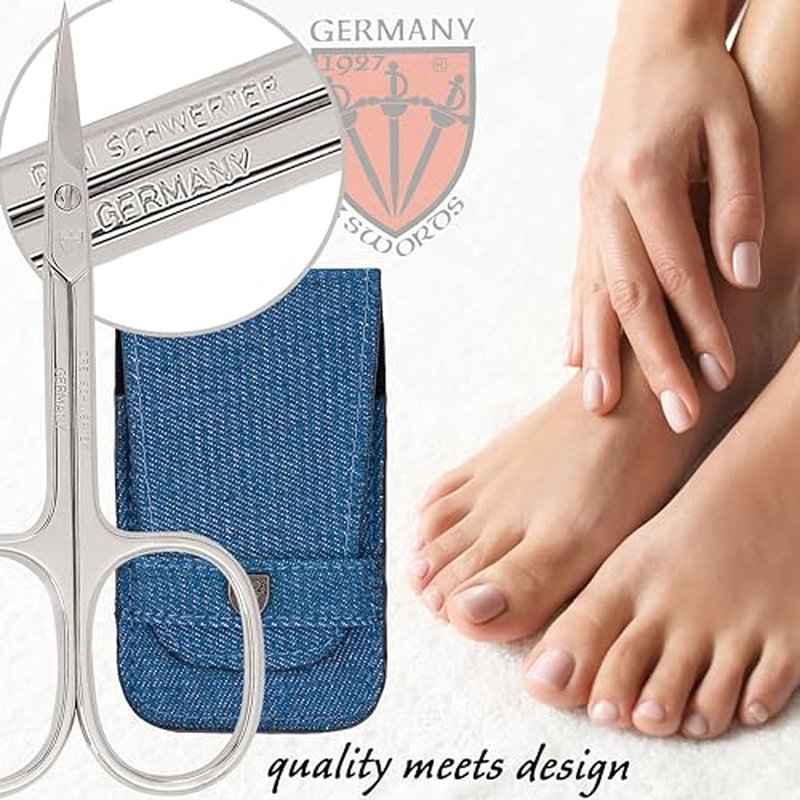 3 Swords Germany - brand quality 6 piece manicure pedicure grooming kit set for professional nail care with jeans textile case - Made in Germany