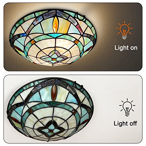 ARTZONE Tiffany Ceiling Light - 12 Inch Stained Glass Flush Mount for Bedroom & Living Room