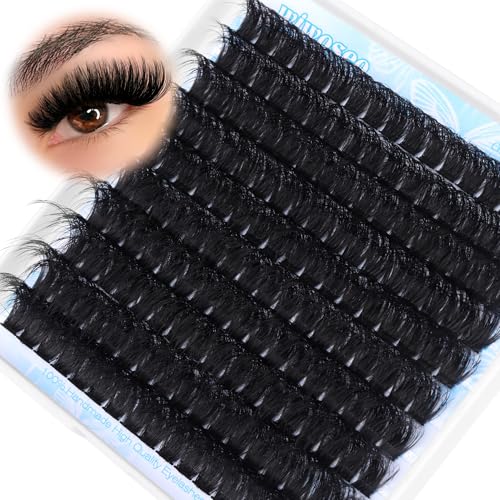 wiwoseo 200D Long Lash Clusters Lashes Clusters Thick Volume Eyelash Clusters 14-20MM Cluster Eyelash Extensions Russian Individual Lashes for Beginners DIY at Home Cluster Lashes