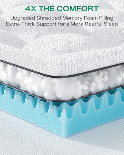 Twin XL Memory Foam Mattress Topper 4 Inch with Cooling Gel & Bamboo Cover