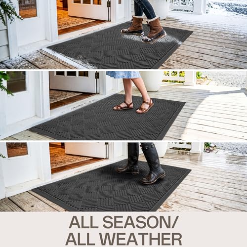 Heavy Duty Waterproof Front Door Mat 4x5 ft - Grey Diamond, Indoor Outdoor Rug