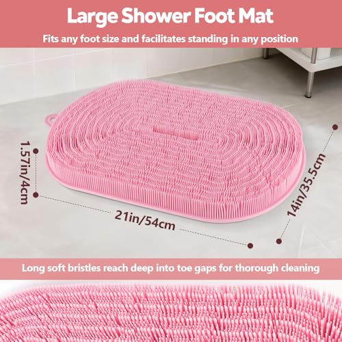 Silicone Shower Foot Scrubber Mat 21x14 Inch Pink Non-Slip Bath Mat