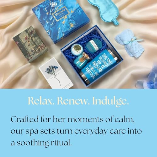 Spa Gift Box for Women ? 7-Piece Self-Care Set with Bath Bomb, Diamond Soap, Facial Towel, Gold Sleep Mask, Thermal Mug & More ? Cheerful Gift for Her, Birthday, Get Well (Standard, Ocean Blue)