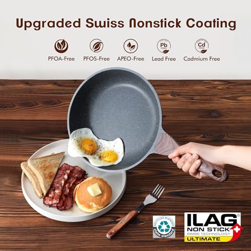 Nonstick Frying Pans Set - Gray Granite Coating, 3 Sizes 9.5, 11 & 12.5 Inch