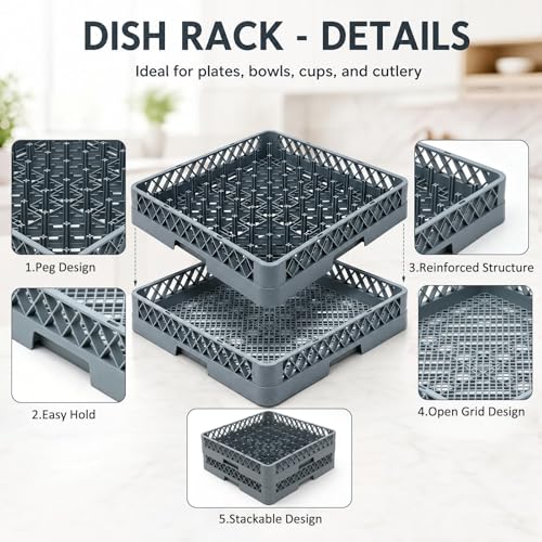 Maxdot 2 Pack Commercial Dishwasher Racks - Full Size 19.5" Plate & Flatware Set - Blue Gray Variation 2