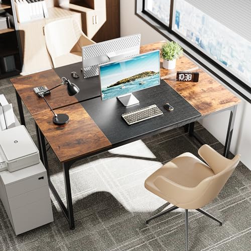 Rustic Brown & Black 63-Inch Office Gaming Desk with Storage - Modern Home Workstation