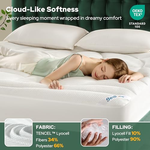 Full Size Mattress Topper - White Pillow Top Tencel™ Blend, Breathable & Plush