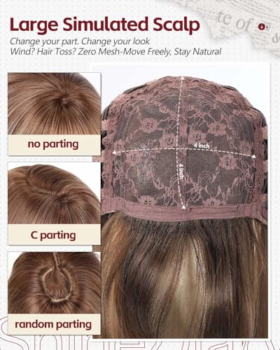 Honey Cream Blonde Wig with Bangs - 22 Inch Layered Voluminous High Crown Style - Realistic Scalp for Women, Versatile & Easy to Wear