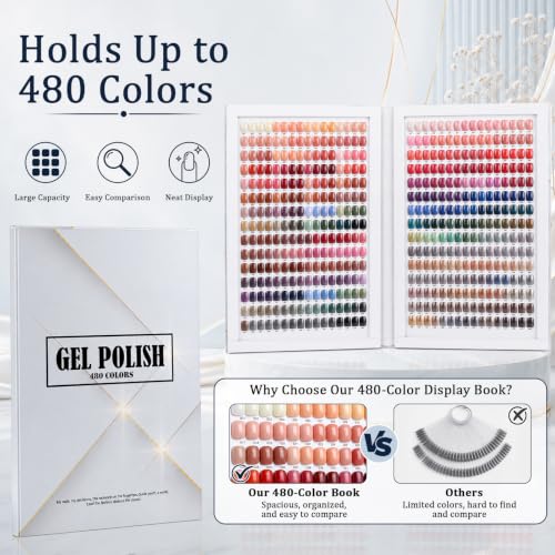 480 Nail Swatch Book with 600 Practice Tips & Number Labels for Salon & Personal Use