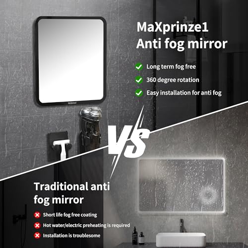 MaXprinzel Fog-Free Shower Mirror 8x7 Inches with Adjustable Shaver Hook - Anti-Fog Bathroom Mirror for Men & Women
