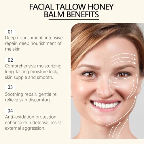 Natural Facial Balm with Beef Tallow, Honey & Coconut Oil - Anti-Aging Moisturizer