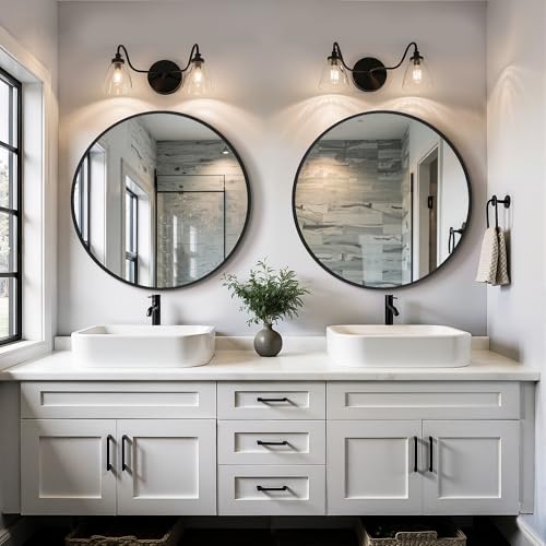 TRAHOME Matte Black Round Bathroom Mirror 22 Inch - 2 Pack Wall Decor