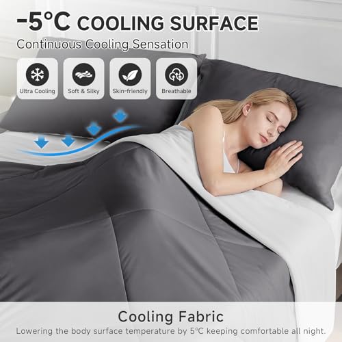 HOMFINE Queen Cooling Comforter - Breathable, Double-Sided Cool Technology, 90x90 Inches, Gray
