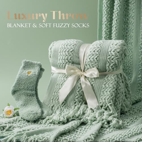 Women's Self Care Gift Set with Sage Green Blanket & Spa Items - Birthday & Get Well Gift