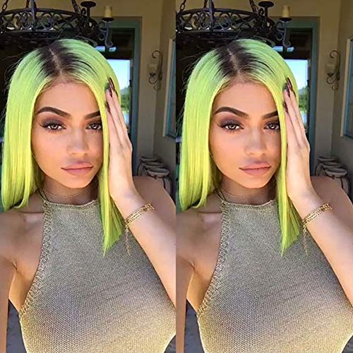Neon Green Bob Wig for Women - 14 Inch Synthetic Lace Front Style with Ombre Option