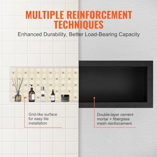 16x50 Inch Waterproof Shower Niche with Single Shelf Wall-Inset Recessed Organizer Black
