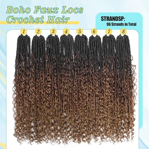 18 Inch Boho Soft Locs Crochet Hair - 8 Packs Goddess Faux Locs with Curly Ends - Natural Bohemian Style for Black Women 1B/30/27#
