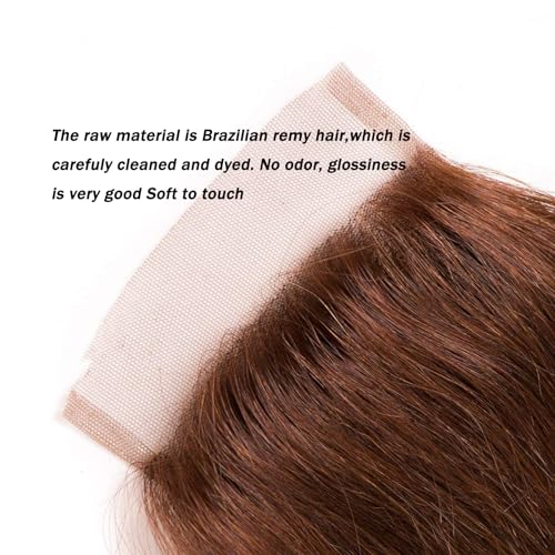 Chocolate Brown Closure #4 4x4 Free Part Human Hair Extensions 12 Inch - Straight Wave, Bleached Knots, Pre-plucked
