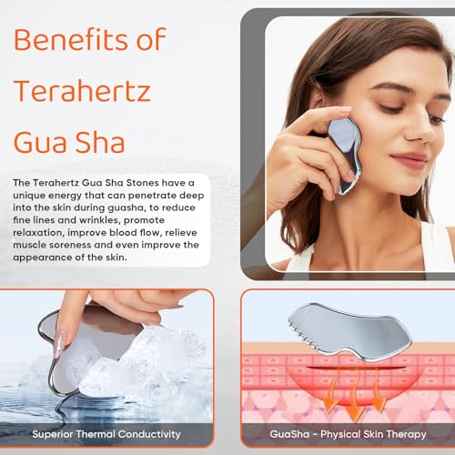 2Pcs Terahertz Gua Sha Facial Tools Set Stone for Lymphatic Drainage, Reduced Puffiness, Relieved Facial Tension ? 100% Natural Terahertz Stone Skin Care Tools