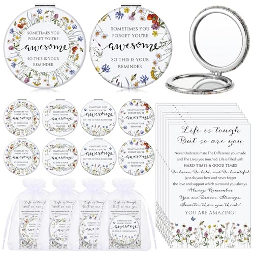 Geetery 24 Sets Mini Compact Mirror Gifts for Women Bulk Small Double Sided Folding Thank You Gifts for Employee Coworker Volunteer Team Staff Social Worker (Wildflower)