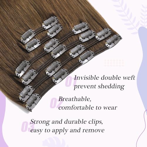 Clip in Hair Extensions Human Hair 14 Inch Thick 100g - Medium Brown #4
