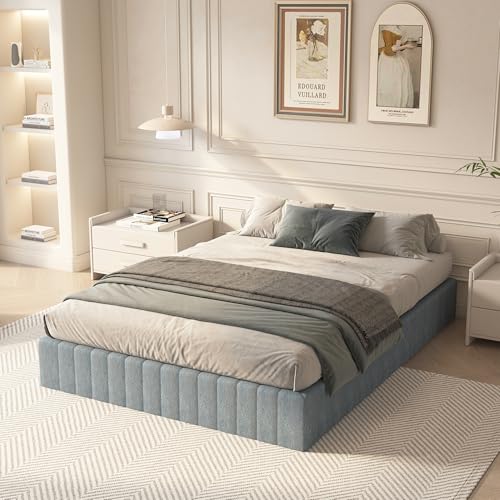 Full Size Metal Box Spring with Upholstered Fabric Cover - 9 Inch High Profile, Heavy Duty Bed Foundation, Black, Non Slip, Easy Assembly