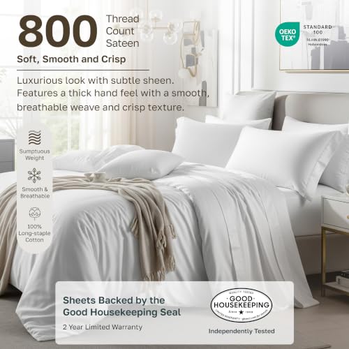 California Design Den Luxury 800TC Queen Bed Sheets Set Bright White