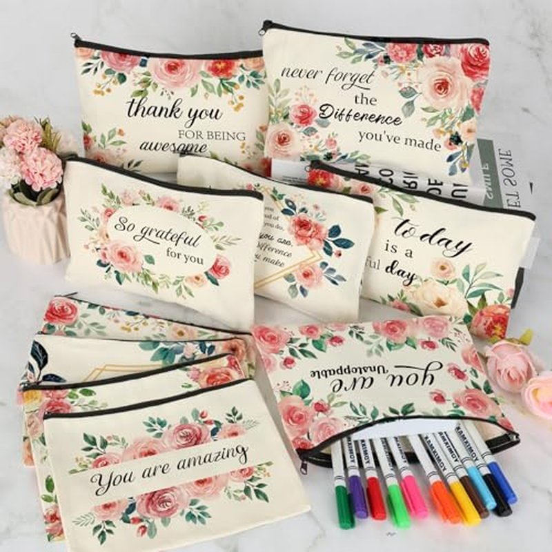 30Pcs Inspirational Quotes Makeup Bag Canvas Cosmetic Bags Encouragement Travel Toiletry Pouch Thanksgiving Appreciation Gifts for Women Valentine's Day Mother¡¯s Day Wedding