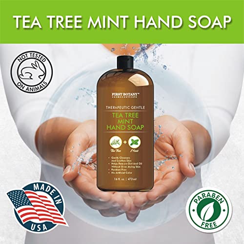 First Botany Tea Tree Mint Hand Soap - Liquid Hand Wash with Peppermint & Jojoba, 16 oz Pack of 2
