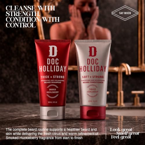 DOC HOLLIDAY Thick + Soft Beard Shampoo & Conditioner Set with Smoked Huckleberry Scent, 12 oz