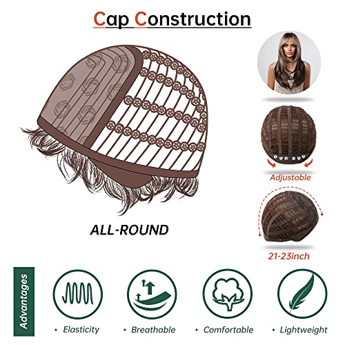 Long Blonde Brown Wigs for Women with Curtain Bangs - 24 Inch Synthetic Layered Cosplay & Daily Use