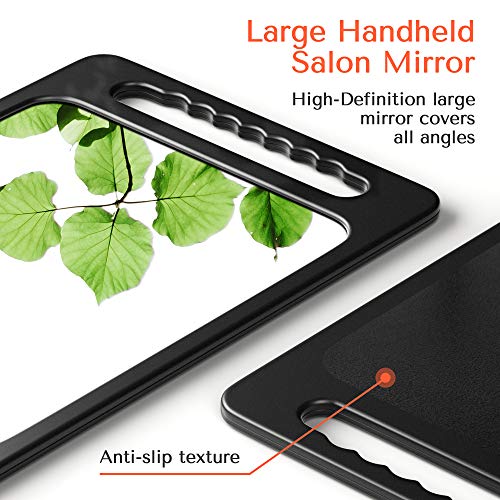 TASALON Unbreakable Double-Handle Hand Mirror with HD View, Black 15.8" x 10.2"