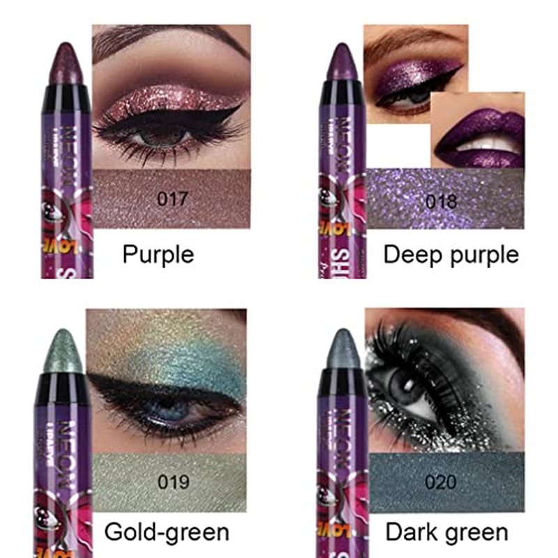 MEICOLY Neutral Brown Eyeshadow Stick, 12 Pcs Shimmer Metallic Purple Blue Eyeshadow Crayon, Eye Brightener Stick, Pro Waterproof & Long Lasting Shiny Bright Starter Rotating Eye Brightener Sticks