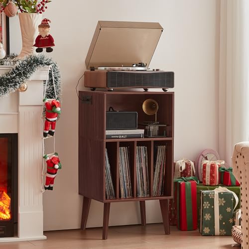 Walnut Record Player Stand by Lerliuo - Holds 160 Albums & Audio Equipment