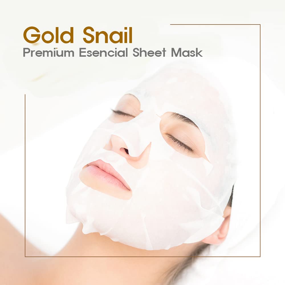 PRETTYSKIN Premium Essential Sheet Mask Gold Snail 23g-Intense Mositure, Lasting Hydration (Pack of 10)