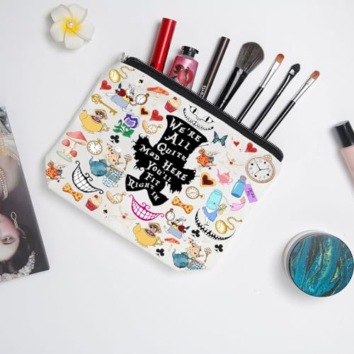 WZJHCL Hatter Quotes Makeup Pouch Cartoon Lover Storage Pouch Fairytale Book Inspired Cosmetic Bag We're All Mad Here (Quite Mad)