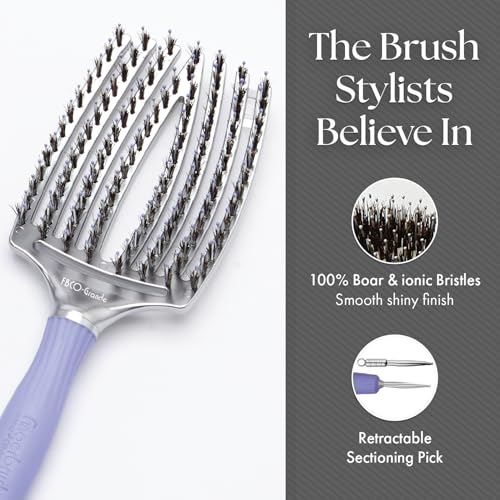 Olivia Garden Grande Fingerbrush Combo Curved and Vented Paddle Brush with Ionic and Boar Bristles for All Hair Types