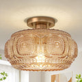 12 Inch Amber Mid Century Glass Semi Flush Mount Ceiling Light Fixture - OYKYOHEI