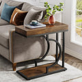 Tribesigns Narrow C Shaped Side Table for Couch Brown+Black - Small Living Room Sofa End Table