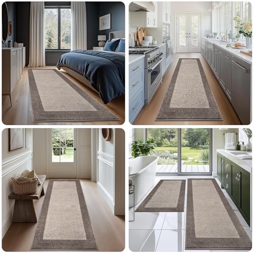 Beige Runner Rug 32 x 72 Inches Non Slip Kitchen Hallway Door Mat