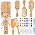 DIY Wooden Hairbrush Painting Kit Set - 6 Square Natural Combs & Paints