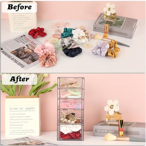 Hipiwe 5-Drawer Plastic Storage Organizer for Hair Accessories, 6.9Lx4.1Wx9.8H - Clear