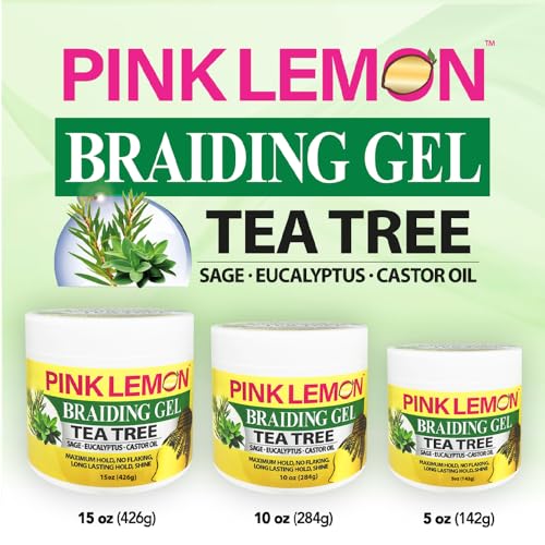 Braiding Gel - Tea Tree - Maximum Hold, High Shine, No Flaking, 15 oz - Pink Lemon
