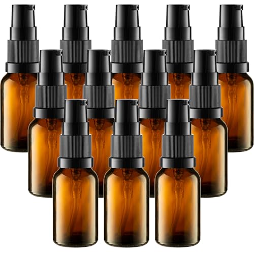 VitalUp Amber Glass Refillable Lotion Bottles 12-Pack - 15ml Travel Containers