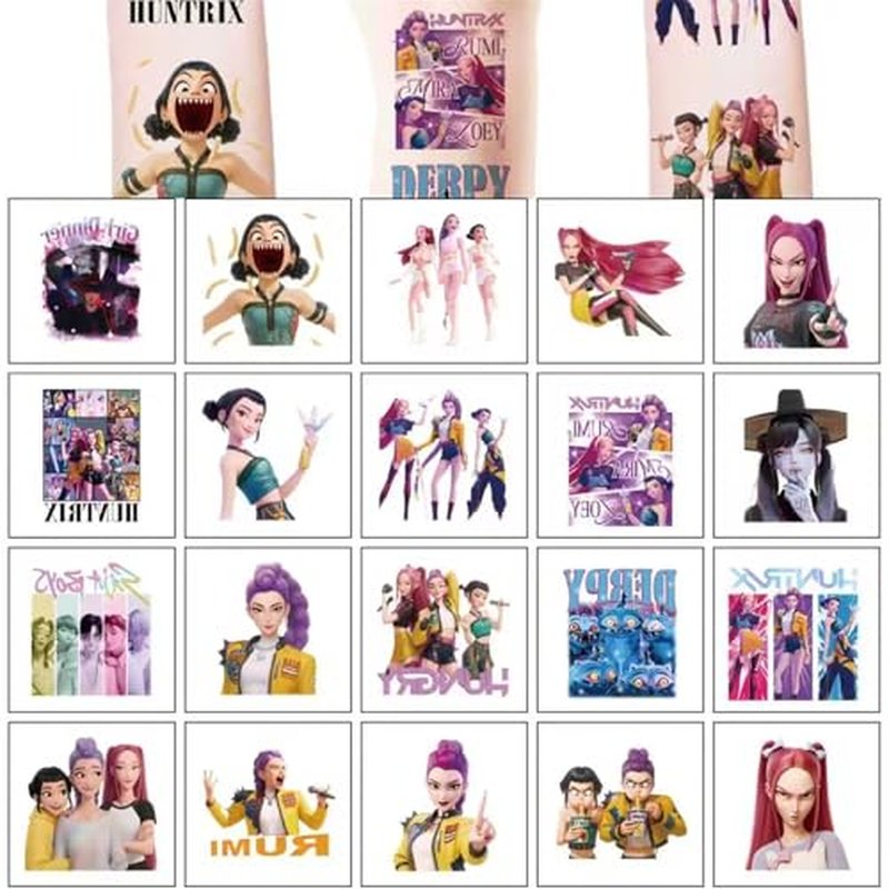 20Sheets Demon Cartoon Hunters Temporary Tattoos Birthday Themed Party Supplies Decoration Favors Korean Idol Movie Sticker for Kids Boys Home Activity Class Prizes Carnival Christmas Rewards (LM)