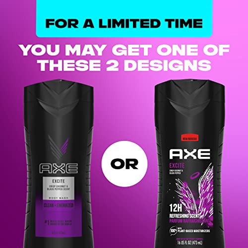AXE Excite Body Wash Pack of 4 - 16 oz Men’s Shower Gel with Coconut & Black Pepper